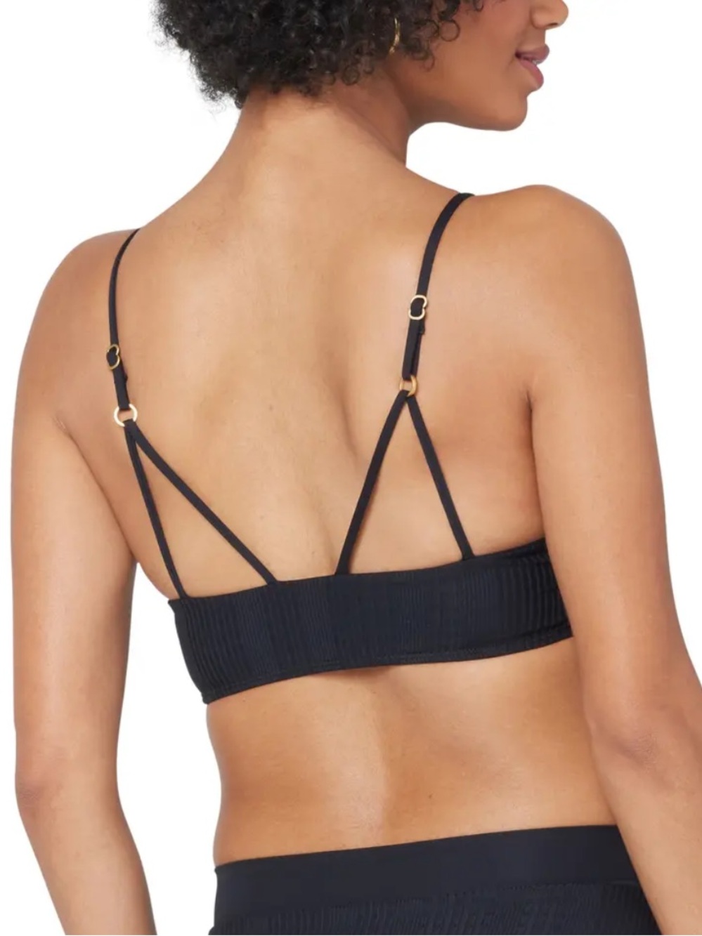 🌻EUC L*Space Siren Ribbed Bikini Top Black Strappy Swim Bralette Top Size M - Picture 3 of 6